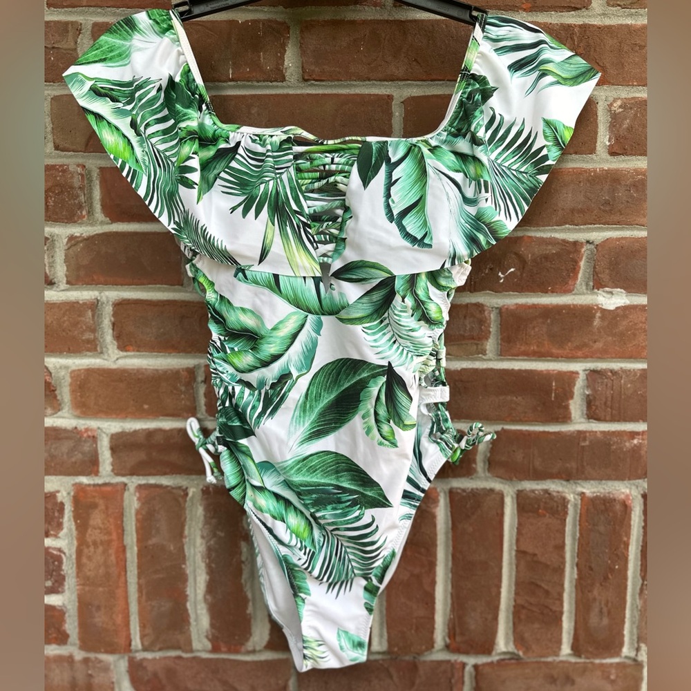 TiniBikini tropical Palm leaf print One piece Swimsuit sz 8
